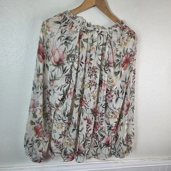 Autres Filles Small Floral Sheer Blouse Boho Tie Neck Top - Picture 6 of 11